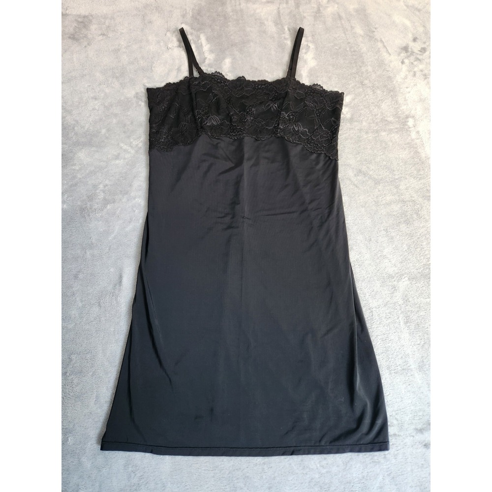 Cinema Etoile M Chemise Nightie Lingerie Slip Dress Black Stretch Lace Silky